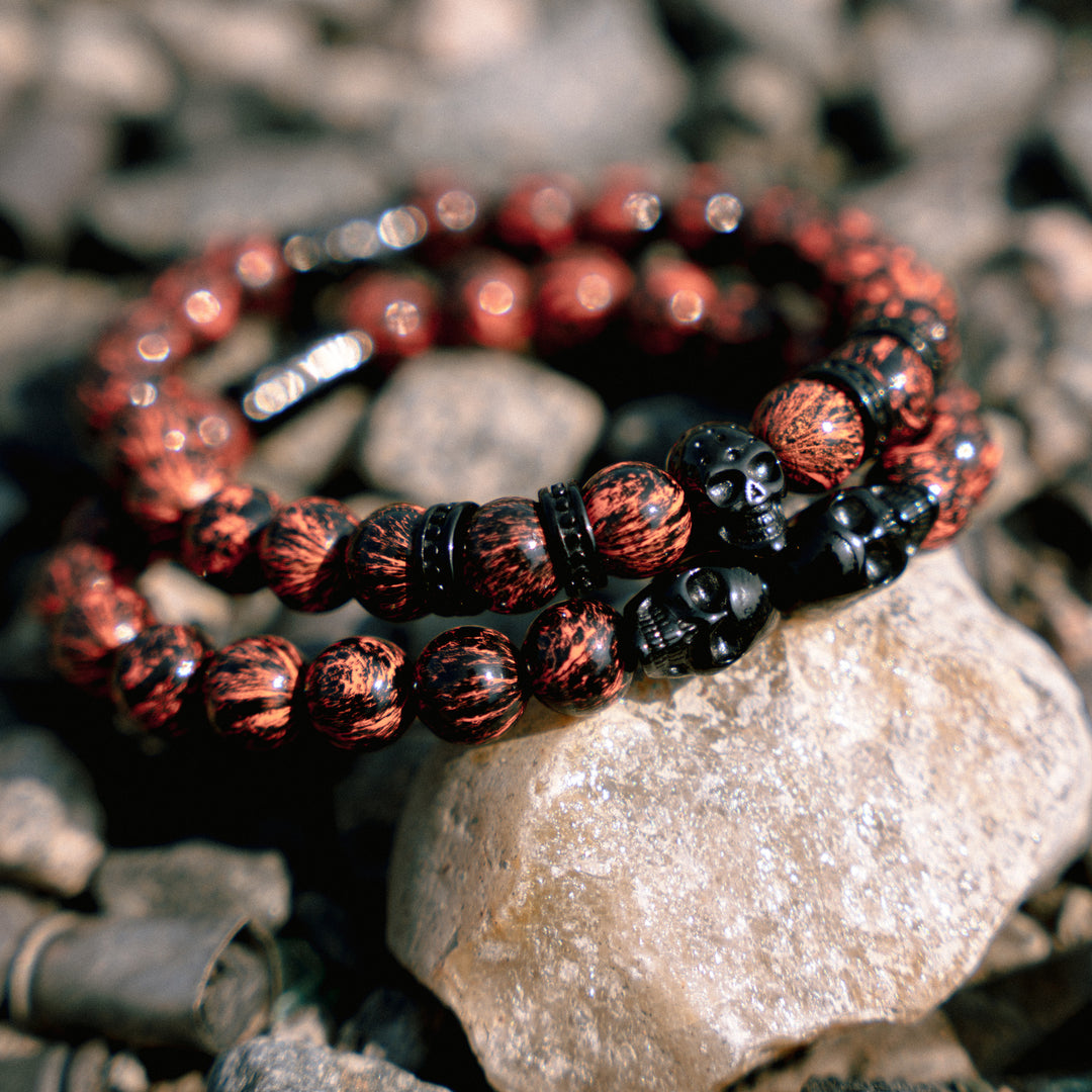 GBRS Group x SkeletonHD War Crimes Beaded Bracelet Set - product detailed shot pictured on a rock