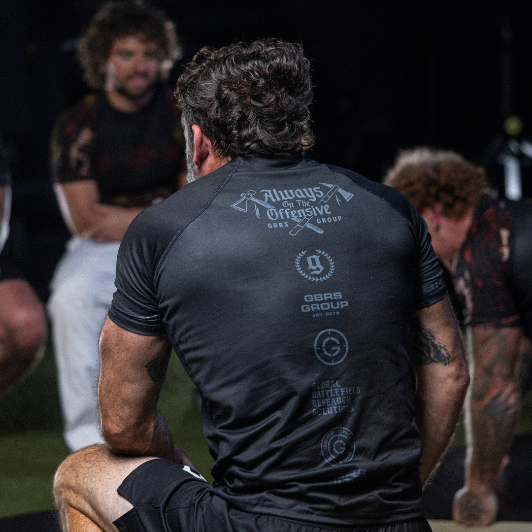 GBRS Group Axes Short Sleeve Rash Guard - on body shot showing back of shirt