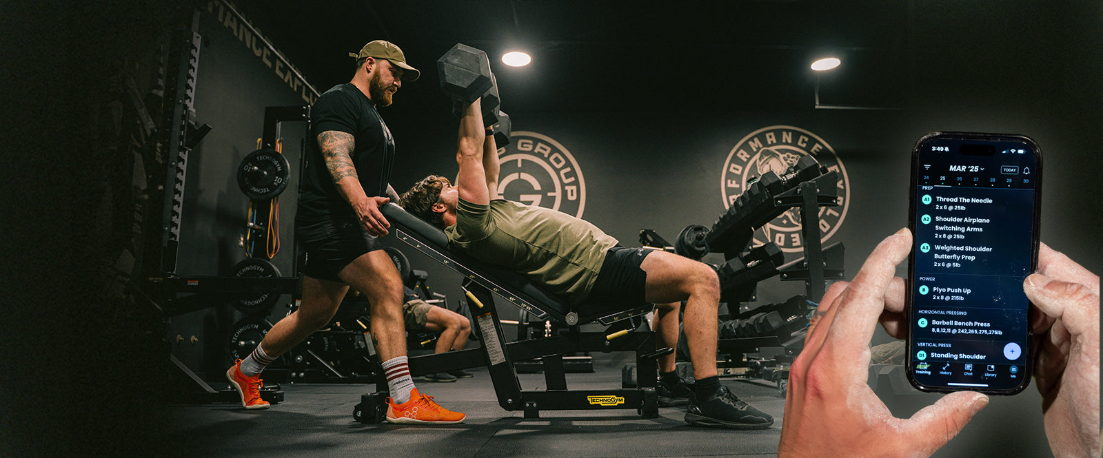 GBRS Group Workout Program - Download The Ap - 7 day free trial. Picture of a workout in a gym and mobile ap