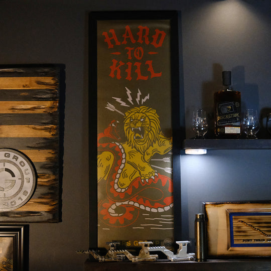 GBRS Group Hard To Kill Canvas Print. Limited to 400 numbered copies, this canvas print is an artistic representation of resiliency and the ability to conquer adversity. Lifestyle image.