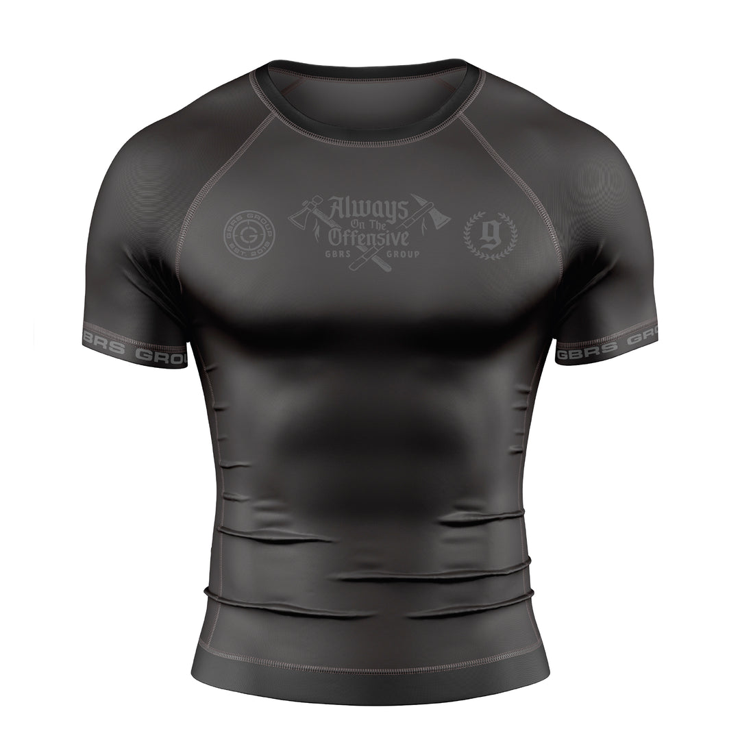 Front of GBRS Group Axes Short Sleeve Rash Guard on white background