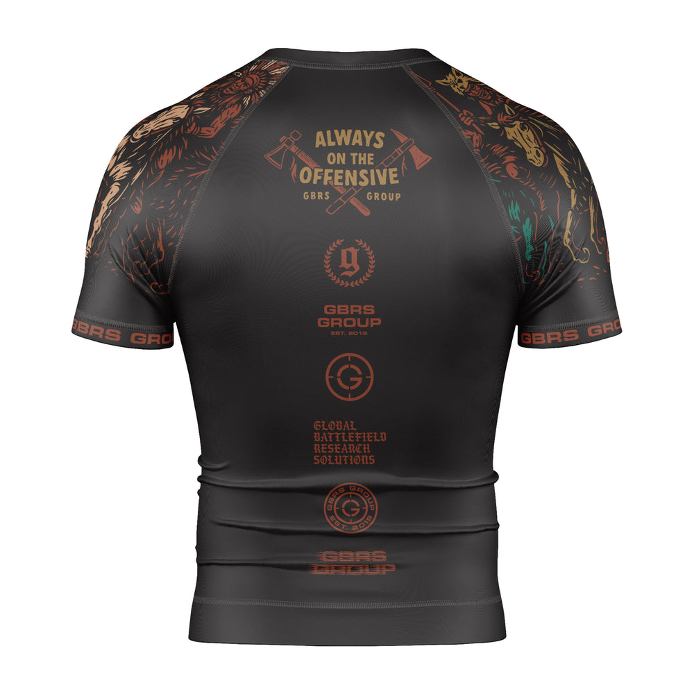 Back of GBRS Group Tribe Short Sleeve Rash Guard on white background