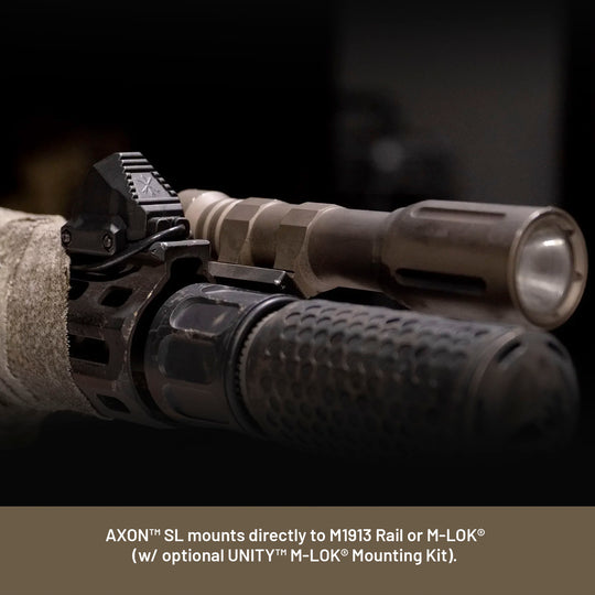 UNITY™ Tactical AXON™ SL Switch mounts directly to M1913 Rail or M-LOK® with option UNITY™ M-LOK® Mounting Kit.