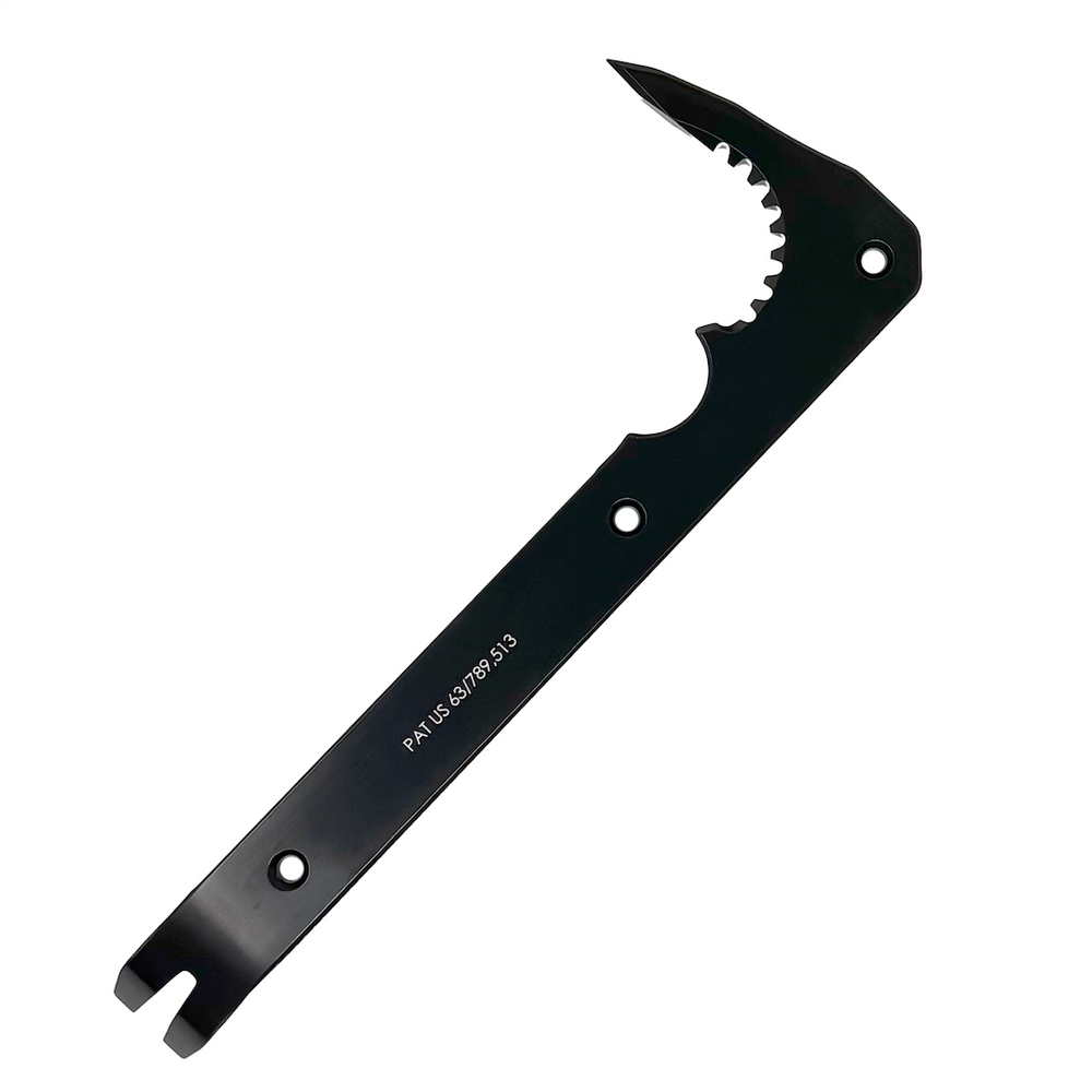 Black metal tool on a white background