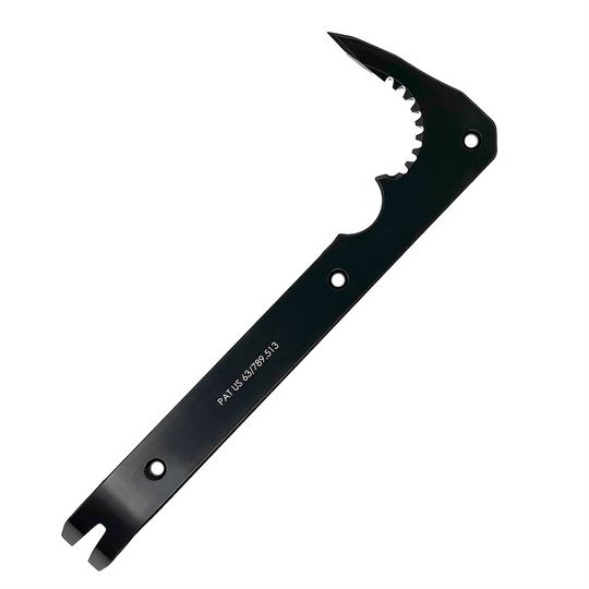 Black metal tool on a white background