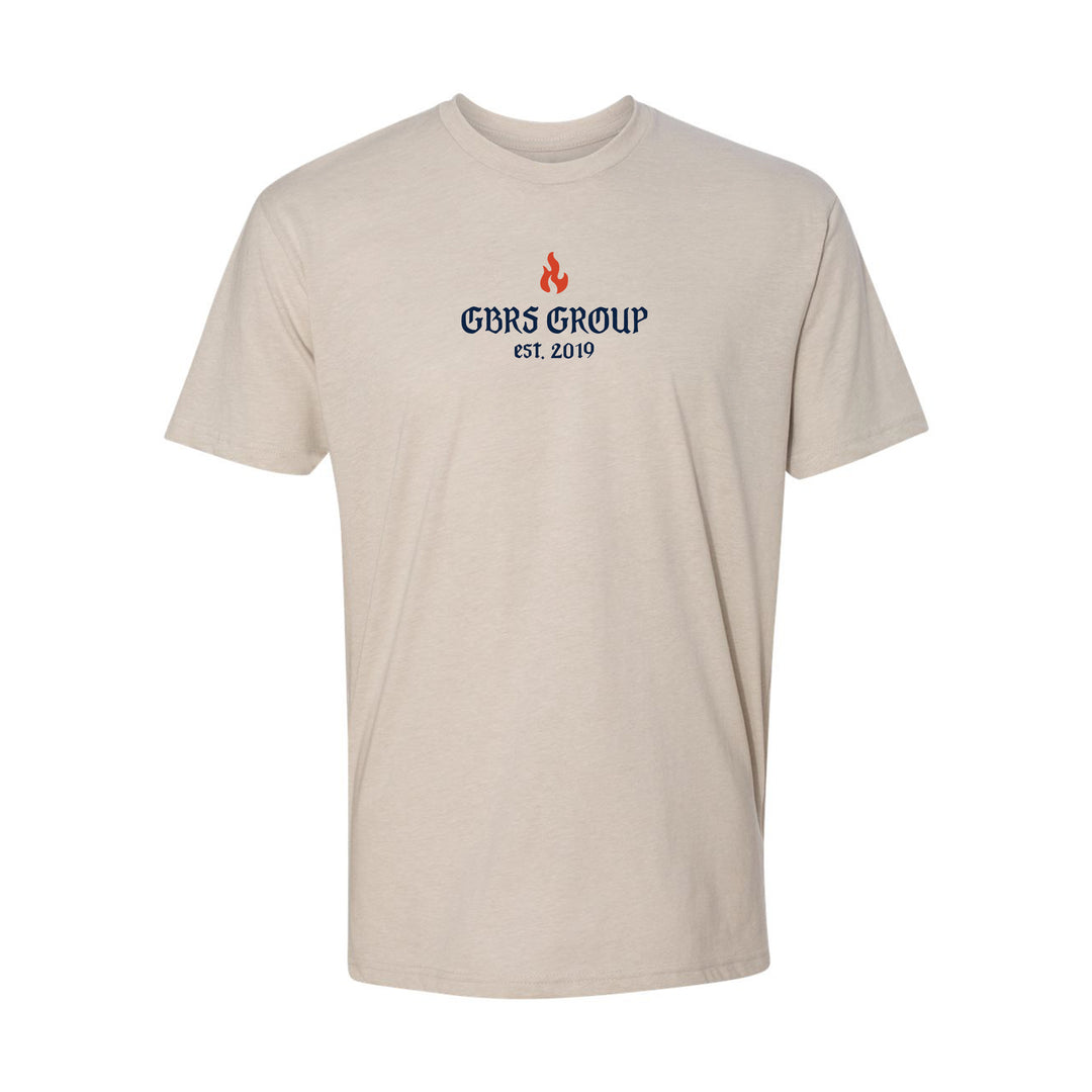 GBRS Group Burn the Ships Short Sleeve Shirt pictured in Sand on white background showing front of shirt design