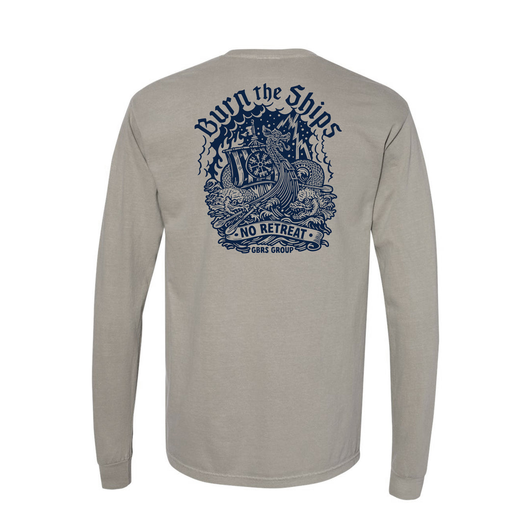 GBRS Group Kraken Long Sleeve Shirt pictured in Sandstone showing the back print design