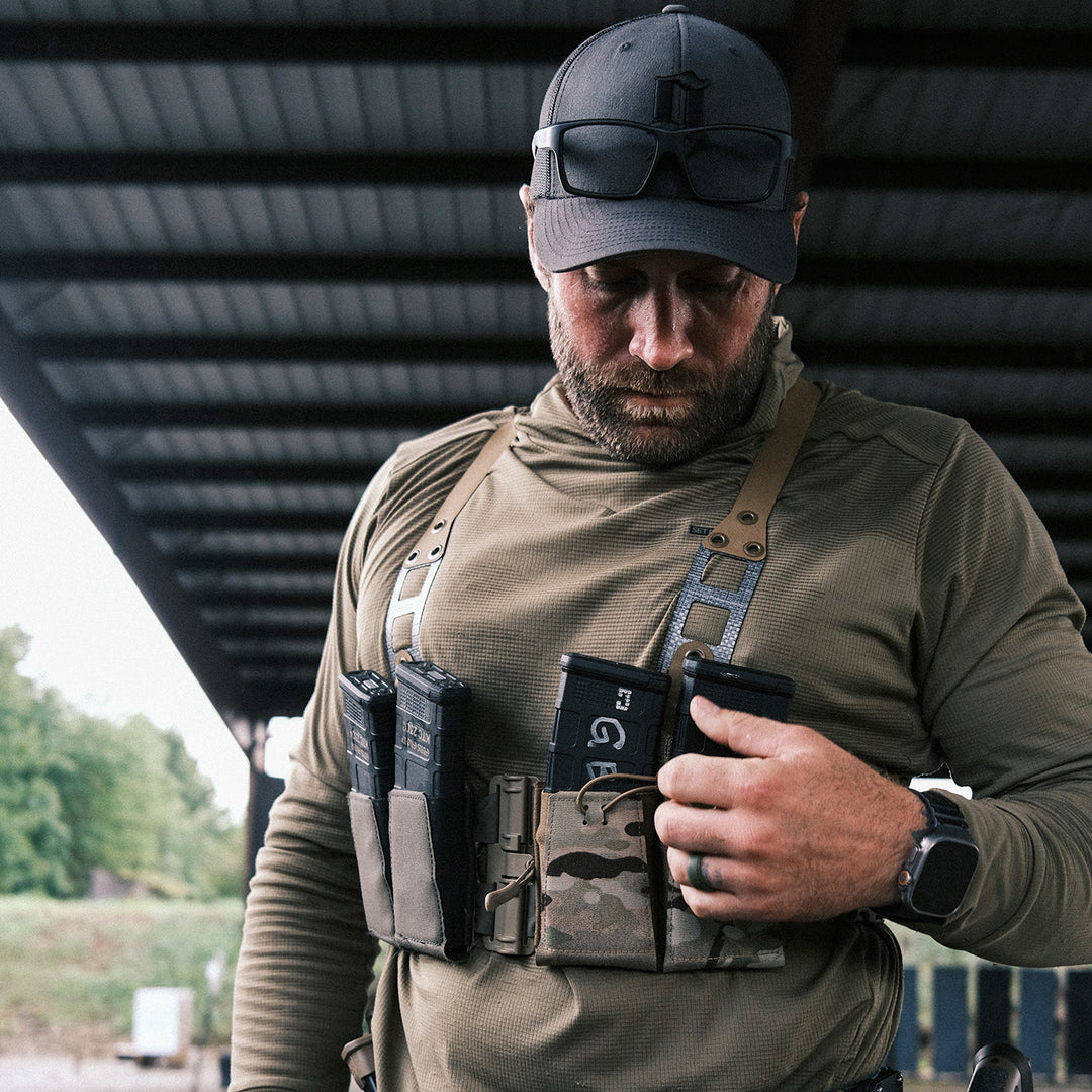 The Modular Chest Rig Split (M.C.R.) consists of a low profile and minimalistic approach. Designed with the latest advancements in tactical engineering, our Modular Chest Rig Split is a masterpiece of adaptability. Meticulously crafted using bridges, split "I" Joints, split "W" Joints, standard "I" Joints and standard "W" Joints, this rig empowers you to create your own setup with ease. Whether you're an operator, an enthusiast, or a professional, this rig adapts to your unique needs, allowing you to fine-t