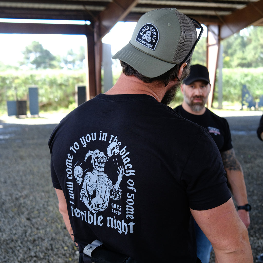 GBRS Group Terrible Night Rope Trucker Hat. Richardson 112FPR. Bill rope provides a classic cap accent. Pictured with Terrible Night Tee Shirt.