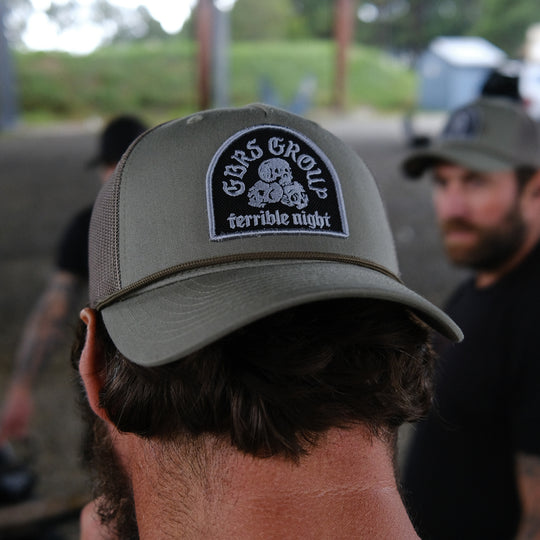 GBRS Group Terrible Night Rope Trucker Hat. Richardson 112FPR. Bill rope provides a classic cap accent. 