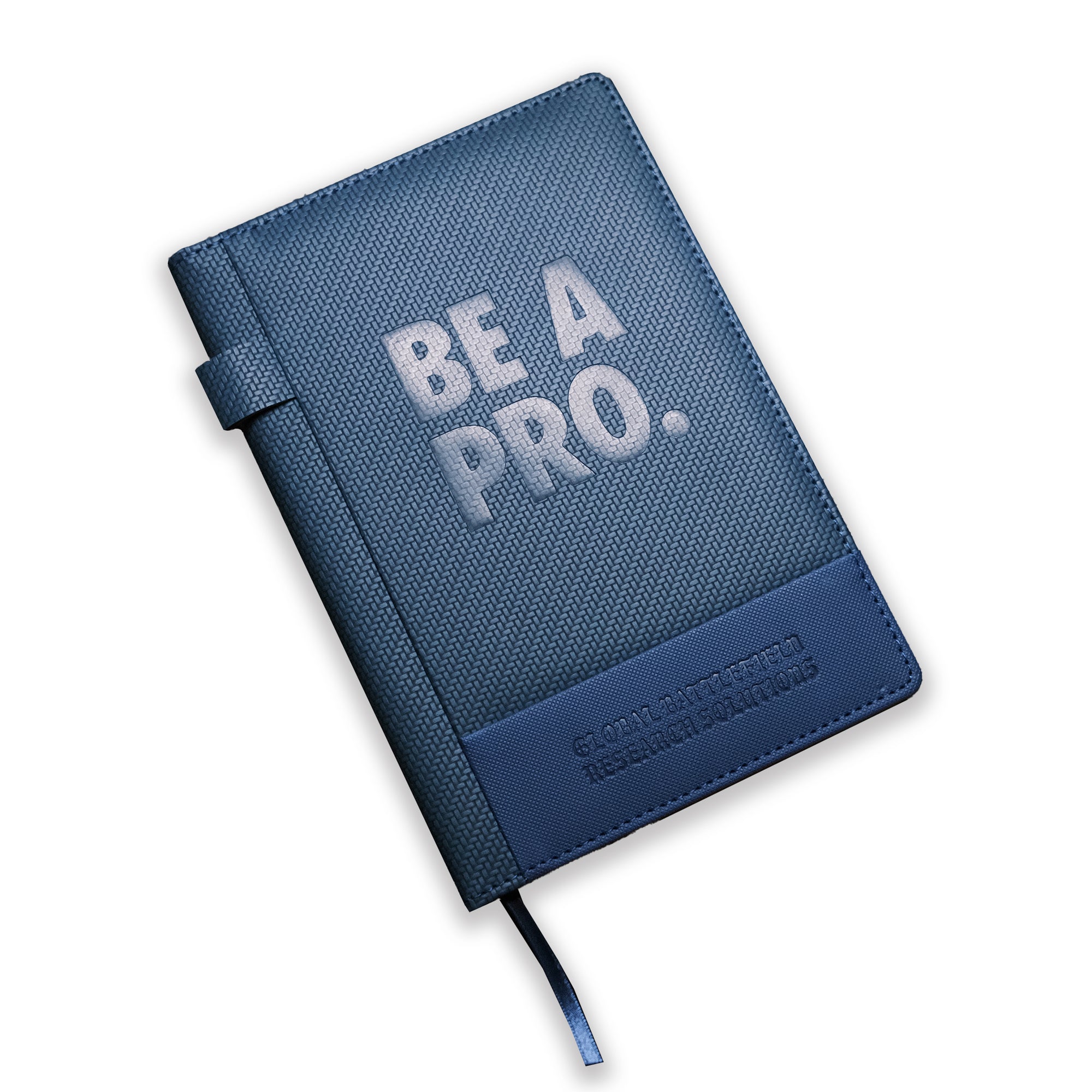 The Textured Be A Pro Field Book is constructed of a dual-textured hardcover with a faux leatherette band and features a pen loop on the spine, 80GSM Ivory ruled paper with date field, 96 sheets (192 pages) and ribbon bookmark.