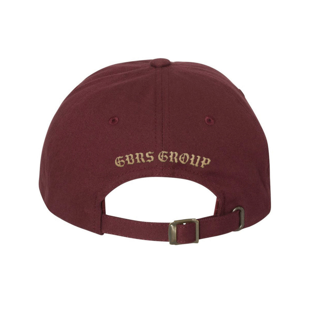 GBRS Group Dials Not Switches Dad Hat in Maroon - Back with buckle style adjustment
