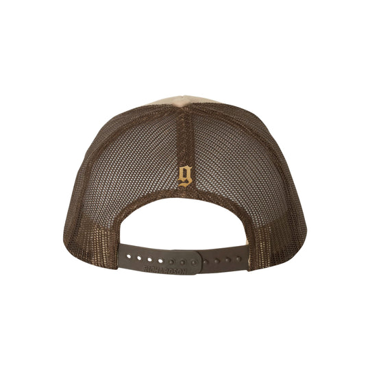 Badge Trucker Hat in Khaki  - Back View