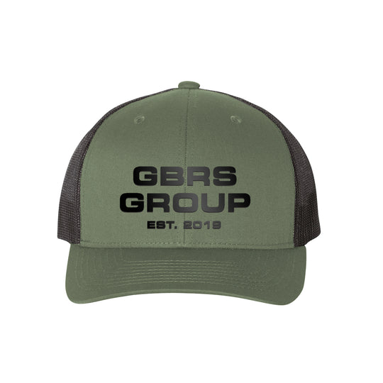 GBRS Group Instructor Trucker Hat - Anniversary Edition with Front centered rubberized thermal graphic GBRS Group graphic and Back centered embroidered GBRS Group "g" graphic and snapback closure.