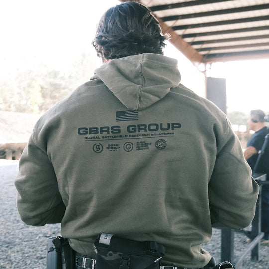 GBRS Group Instructor Pullover Hoodie - Anniversary Edition in Army Green with Black print.  - Lifestyle at the range