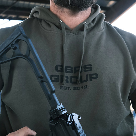 GBRS Group Instructor Pullover Hoodie - Anniversary Edition in Army Green with Black print.  - Lifestyle at the range