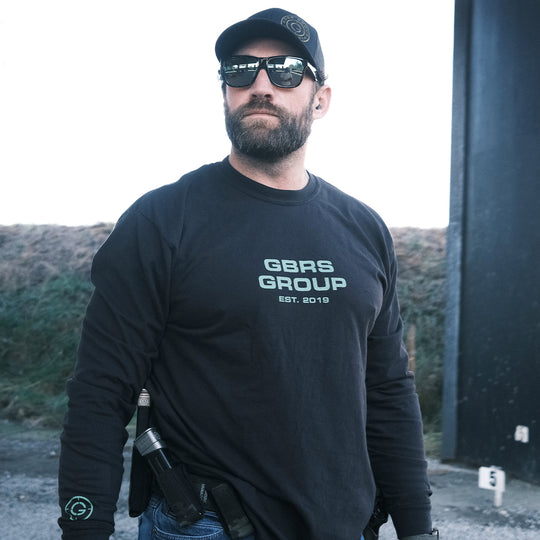 GBRS Group Instructor Long Sleeve Shirt - Anniversary Edition - Black Tee with Green Ink - Front view - Lifestyle