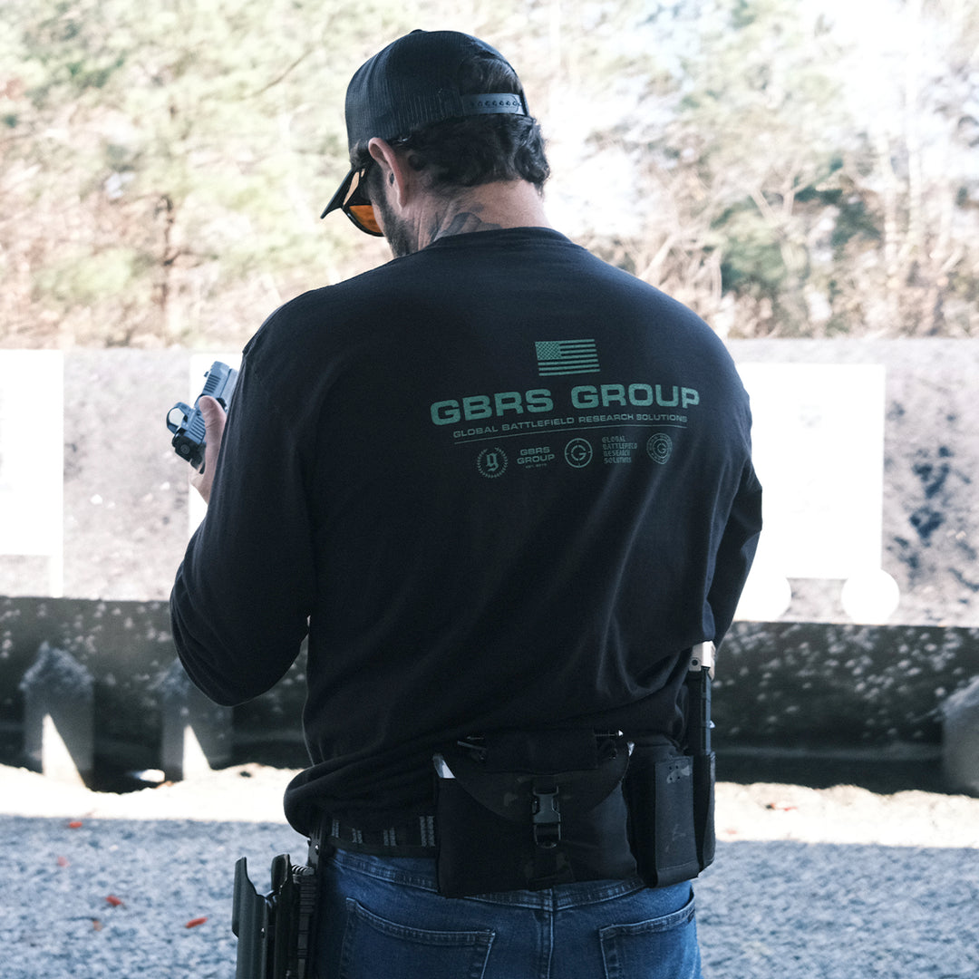 GBRS Group Instructor Long Sleeve Shirt - Anniversary Edition - Black Tee with Green Ink - Back view - Lifestyle