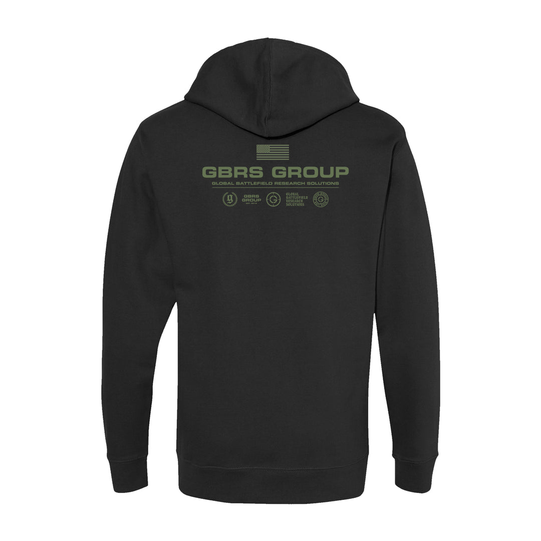 GBRS Group Instructor Pullover Hoodie - Anniversary Edition in Black with OD Green print.