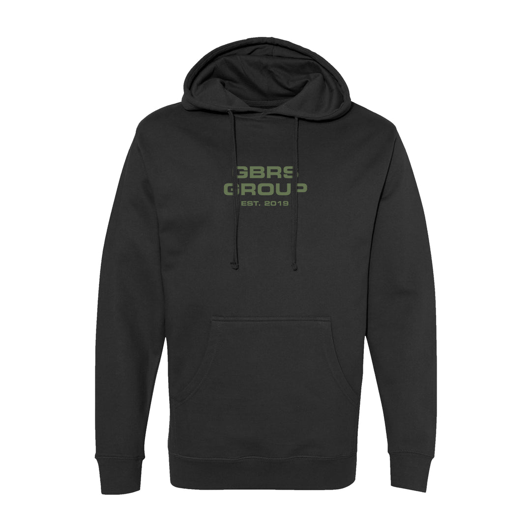 GBRS Group Instructor Pullover Hoodie - Anniversary Edition in Black with OD Green print.