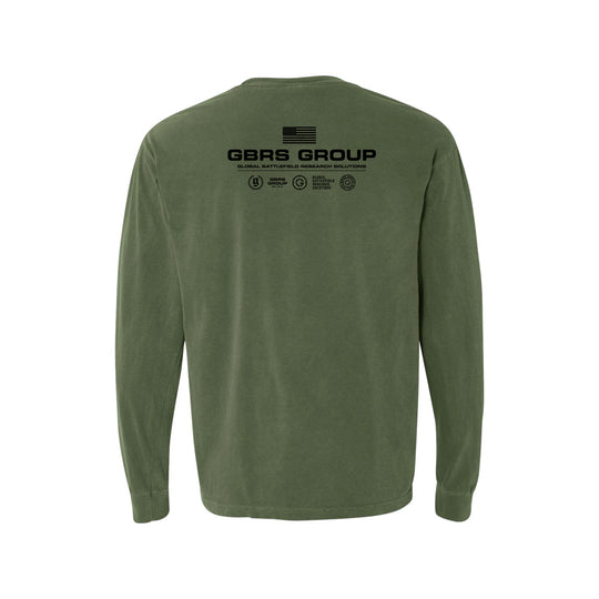 GBRS Group Instructor Long Sleeve Shirt - Anniversary Edition - Green Tee with Black Ink - Back view