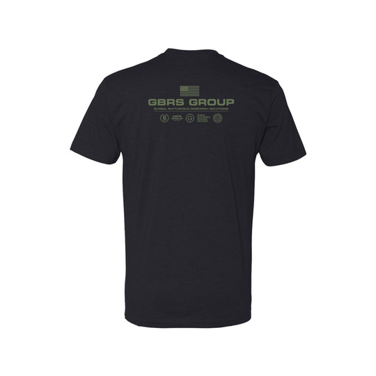 GBRS Group Instructor Short Sleeve Shirt - Anniversary Edition in Black with Green print. Features Slightly tapered athletic fit. Screen printed GBRS GROUP Anniversary Edition back print graphic. Screen printed center chest GBRS GROUP graphic.