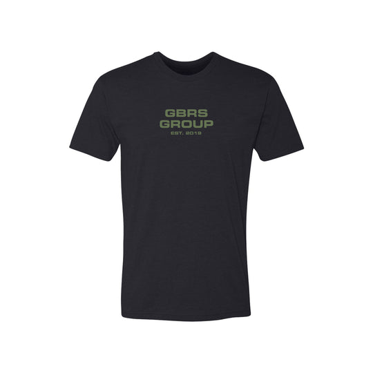 GBRS Group Instructor Short Sleeve Shirt - Anniversary Edition in Black with Green print. Features Slightly tapered athletic fit. Screen printed GBRS GROUP Anniversary Edition back print graphic. Screen printed center chest GBRS GROUP graphic.