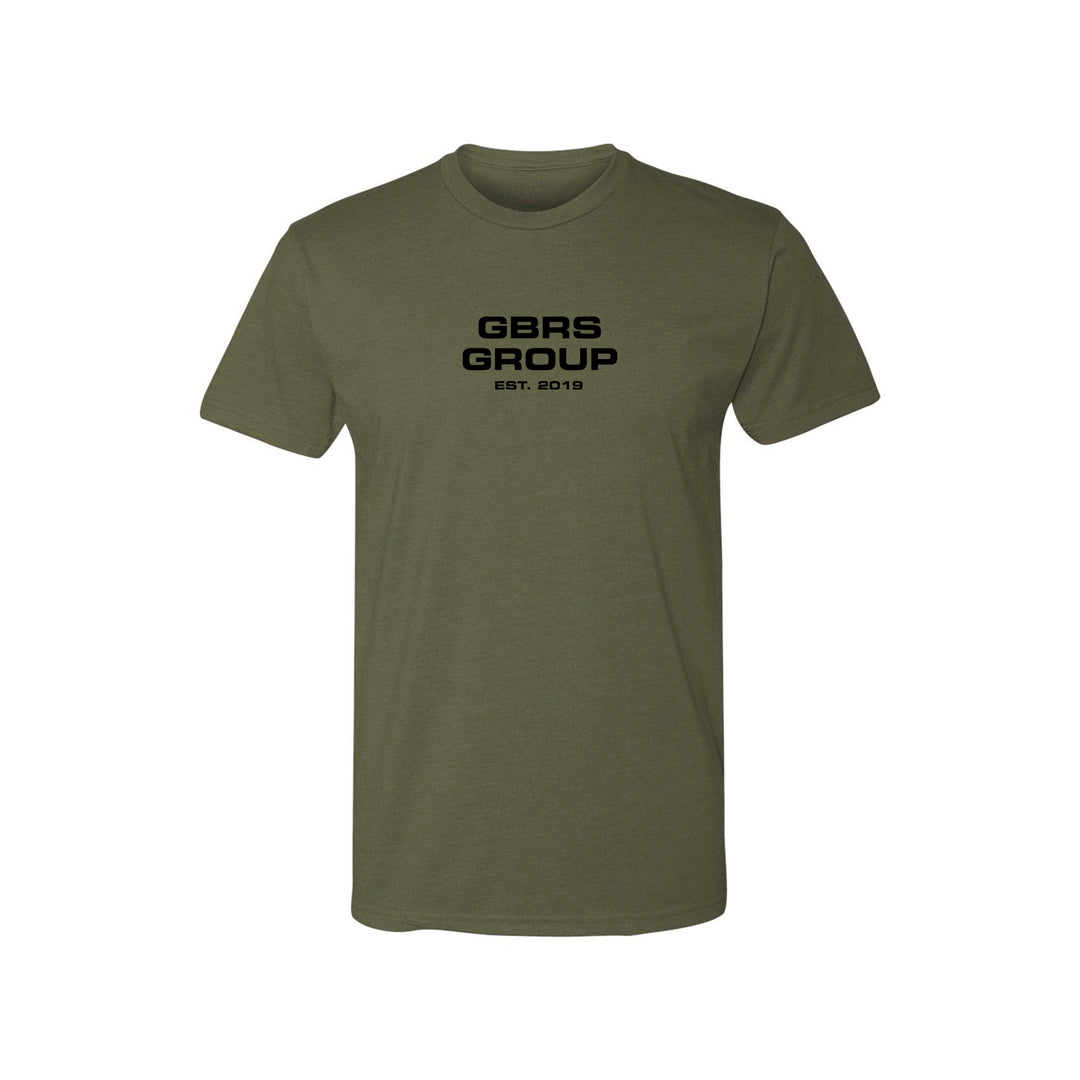 GBRS Group Instructor Short Sleeve Shirt - Anniversary Edition in Military Green with Black print. Features Slightly tapered athletic fit. Screen printed GBRS GROUP Anniversary Edition back print graphic. Screen printed center chest GBRS GROUP graphic.