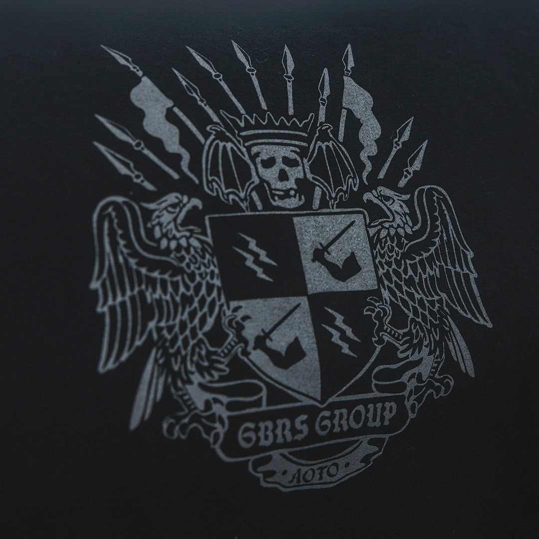 Close up image of the GBRS Group Coat of Arms design for the limited collection, Always on the Offensive.