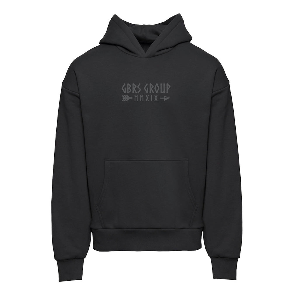 View of front of GBRS Group Hard to Kill Oversized Hoodie on white background