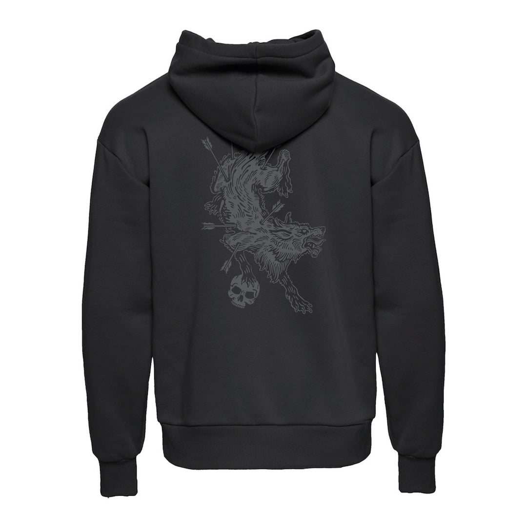 View of back of GBRS Group Hard to Kill Oversized Hoodie on white background