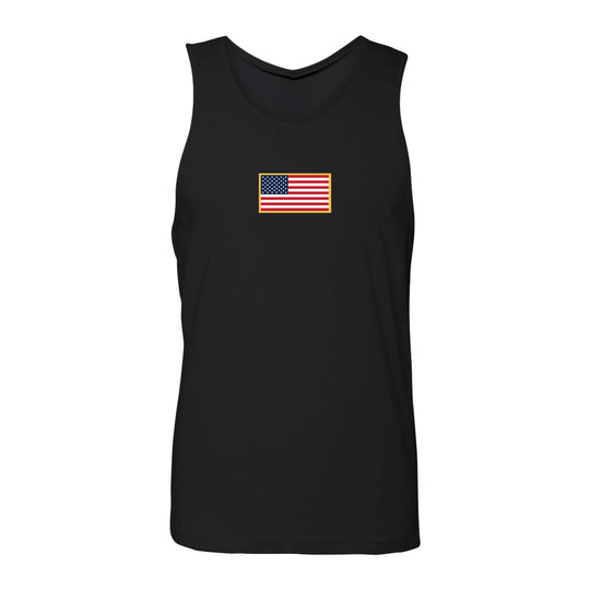 GBRS Group Patriotism Front & Center Tank - Screen printed center chest American Flag design. Black tank on white background