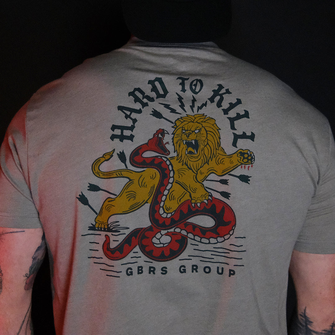 GBRS Group Hard To Kill Short Sleeve Shirt - Back of stone colored shirt. dark lifestyle image.