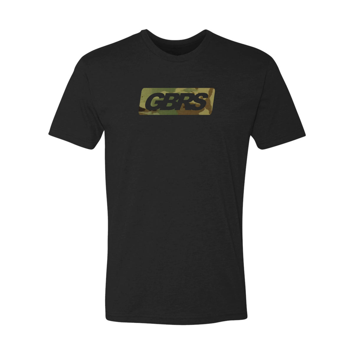 Front view of black GBRS Group Infiltration Short Sleeve Shirt on white background