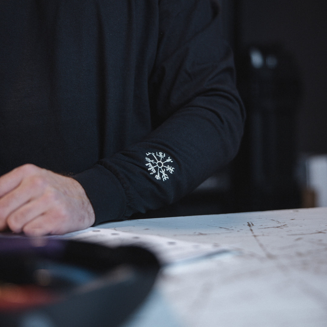 GBRS Group Kraken Long Sleeve Shirt lifestyle image in Black showing the sleeve print design