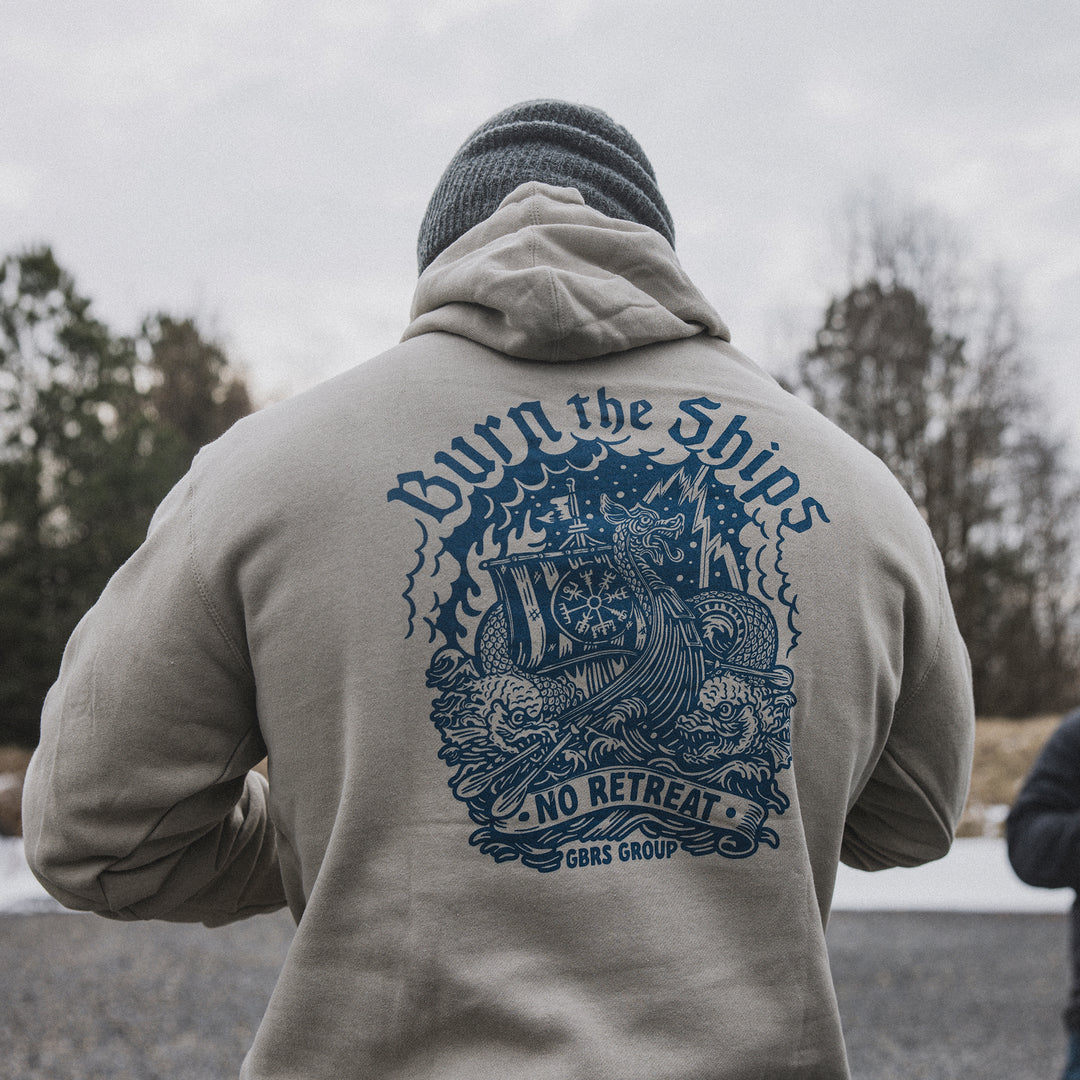 GBRS Group Kraken Pullover Hoodie lifestyle image showing back screen print ed design