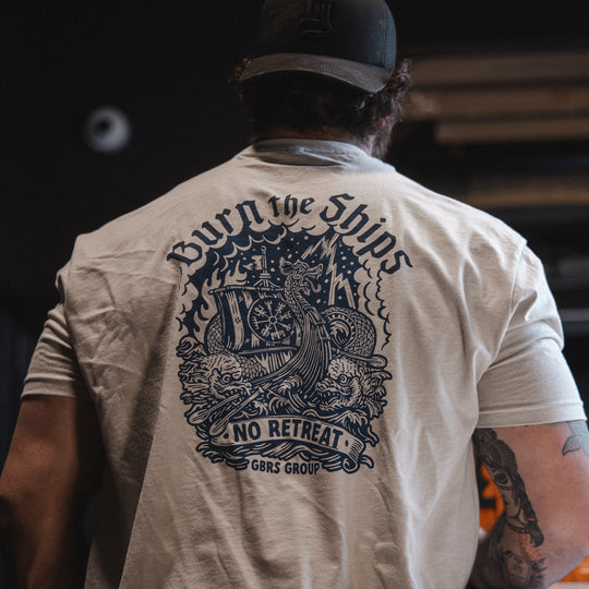 GBRS Group Kraken Short Sleeve Shirt lifestyle image showing back of Sand shirt design