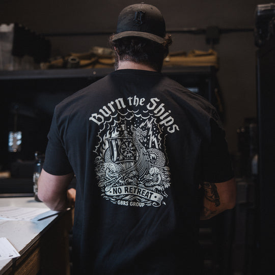 GBRS Group Kraken Short Sleeve Shirt lifestyle image showing back of Black shirt design