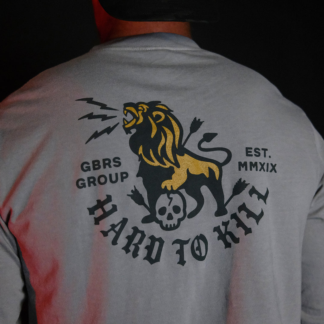 GBRS Group Lion And Skull Long Sleeve Shirt - Back of shirt on body in dark room