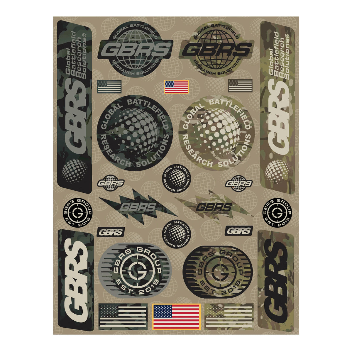GBRS Group Multicam Capsule Sticker Sheet on white background