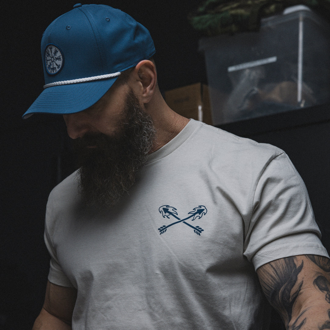 GBRS Group No Retreat Short Sleeve Shirt - lifestyle image showing front of shirt in Sand varient