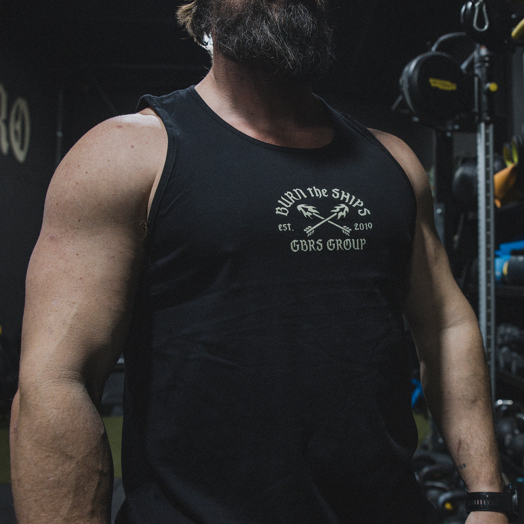 GBRS Group No Retreat Tank lifestyle image showing front of tank in a gym environment