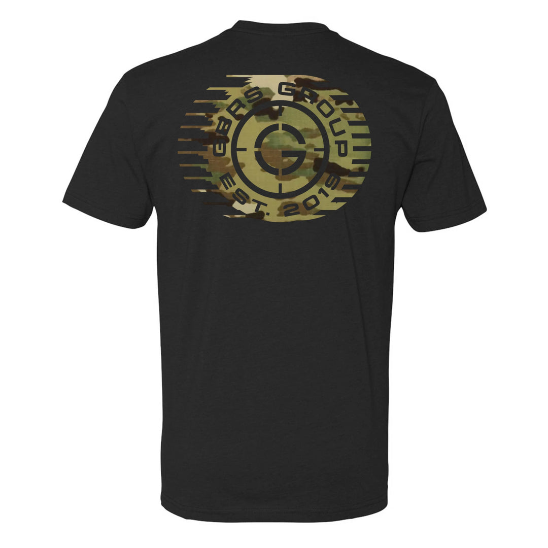 Back view of black GBRS Group Obscured Short Sleeve Shirt on white background