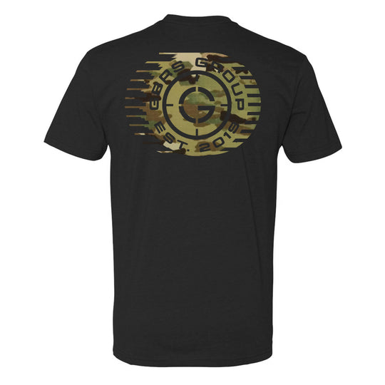 Back view of black GBRS Group Obscured Short Sleeve Shirt on white background
