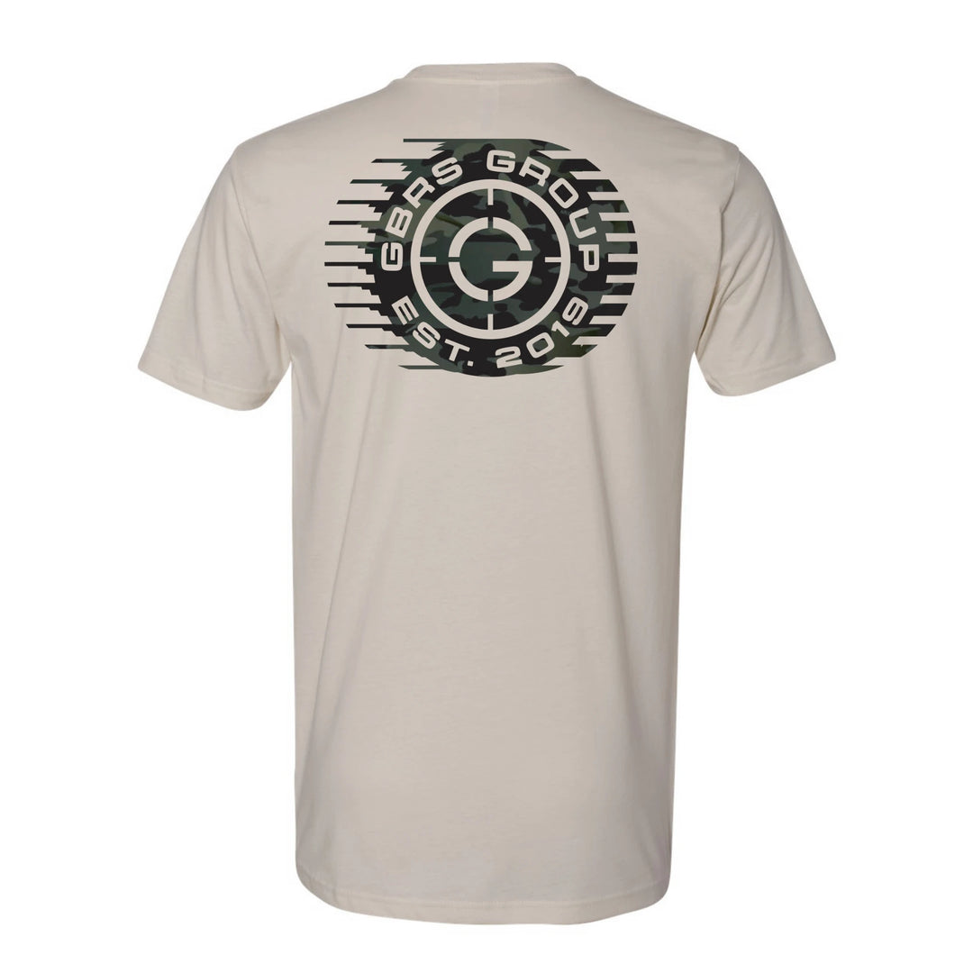 Back view of cream GBRS Group Obscured Short Sleeve Shirt on white background