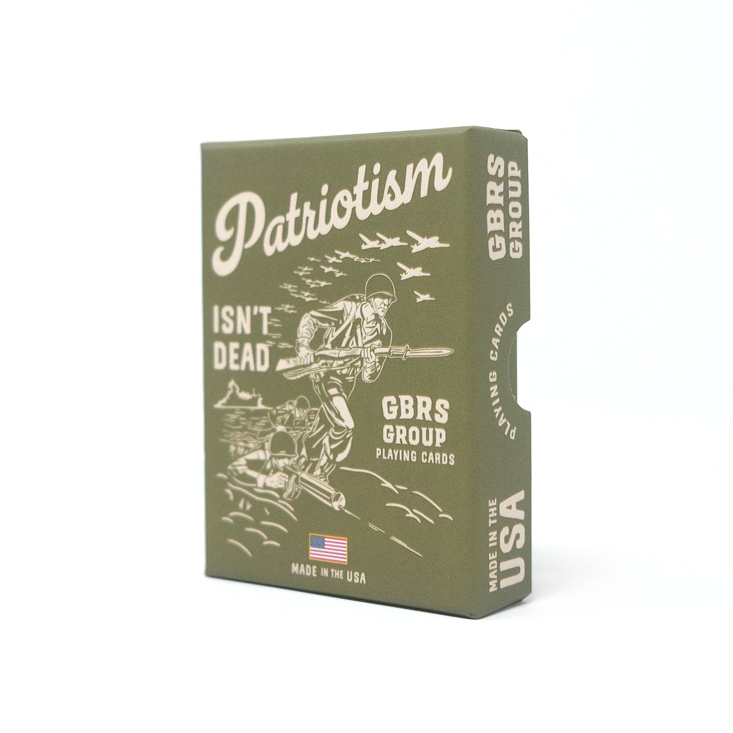 GBRS Group Patriotism Isn't Dead Playing Cards -54 Piece Playing Card Set With Custom Faces and Custom Backs. Retro patriotic designs representing U.S. Navy Underwater Demolition Teams, Iowa-Class Battleships and Storming Of The Beach.