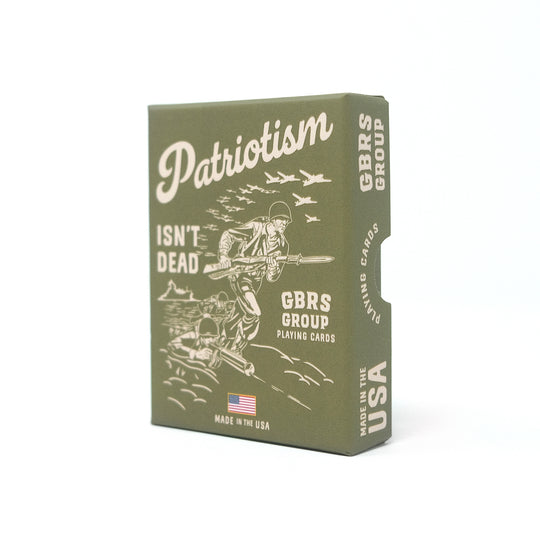 GBRS Group Patriotism Isn't Dead Playing Cards -54 Piece Playing Card Set With Custom Faces and Custom Backs. Retro patriotic designs representing U.S. Navy Underwater Demolition Teams, Iowa-Class Battleships and Storming Of The Beach.