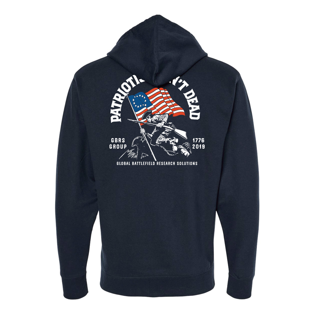 GBRS Group Patriotism Isn't Dead Zip Up Hoodie - Screen printed Patriotism Isn't Dead center backprint design - on a white background.