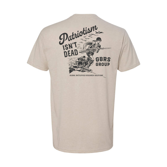 GBRS Group Storming The Beach Short Sleeve Shirt in tan with Black full back print shown on white background.