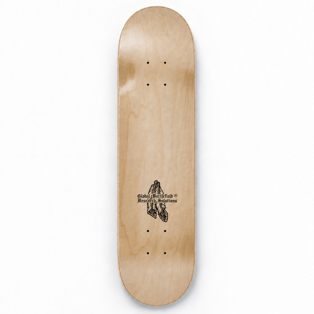 Top view of GBRS Group Terrible Nights Skateboard Deck on white background